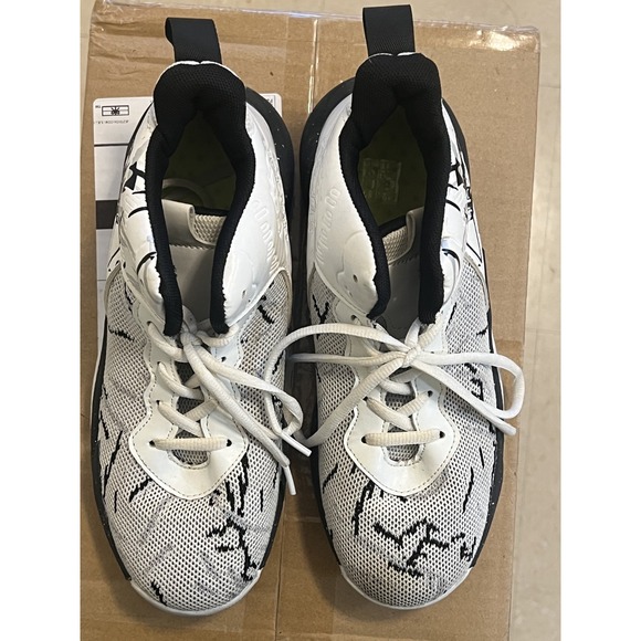 5.5- White Black Basketball Sneakers Lace-Up Athletic Mid Top Shoes - Picture 4 of 11